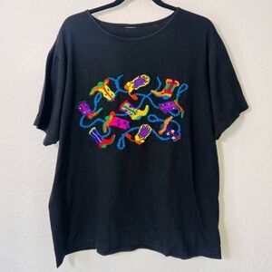 Sold Black Western Themed Embroidered Cowboy Boot Tee